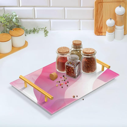 White Peach Gradien Decorative Breakfast Tray with Handles Trays for Coffee Table for Jewelry Perfume for Dinner Serving Tea Preparation Set