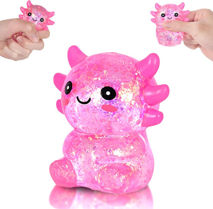 Axolotl Squishy Toy - 1 Pcs Glitter Slow Rising Squeeze Toy, Maltose Filled TPR Stress Relief Fidget Toy, Cute Transparent Handheld Desk Pet Sensory Toy, Age 3+ (Pink)
