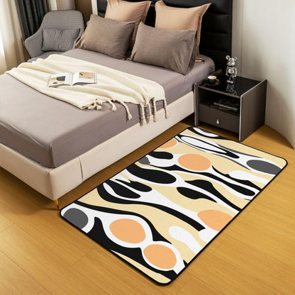 Organic Abstract 3 x 5 Area Rug Modern Contemporary Rugs for Living Room Boho Mid Century Wavy Lines Washable Rug, Retro Geometric Low Pile Carpet Indoor Floor Mat,Light Beige Peach