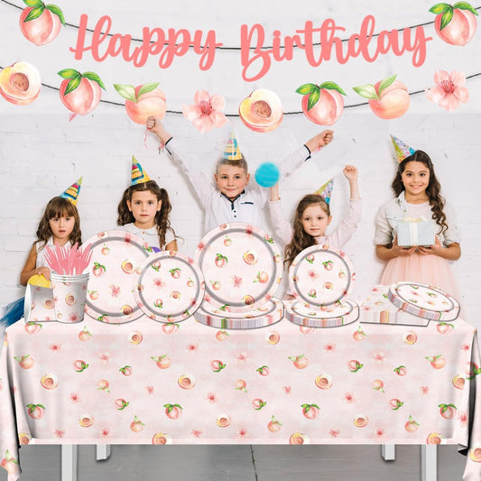 Peach Fruit Birthday Party Supplies,142pcs Sweet As A Peach Birthday Theme Tableware Set Include Peach Plates and Napkins Peach Party Plates for Peach Theme Girl Birthday Peach Baby Shower Decoration
