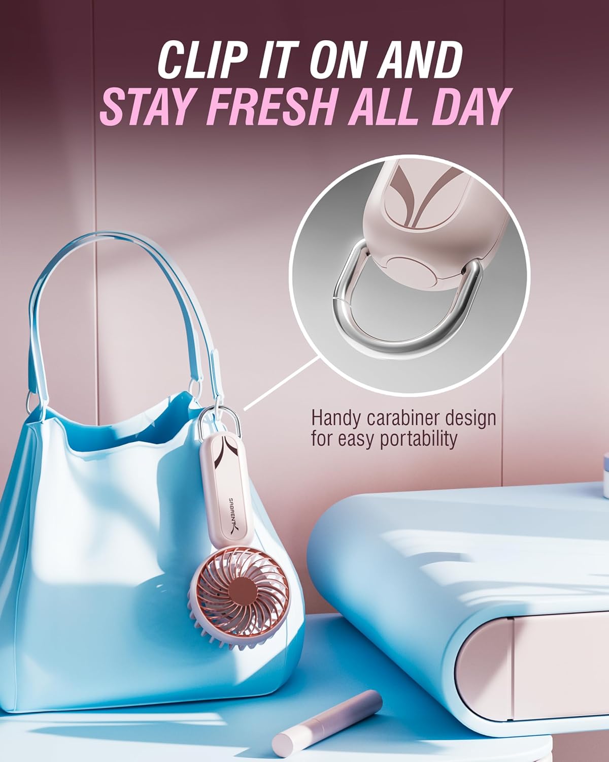 SABRENT ChillyPop Mini Portable Fan, Lightweight & Small Personal Fan, Long Quiet & Powerful Cooling Time, Makeup Kids Travel Fan, Rechargeable USB C Pocket-Sized Summer Gift for Women Girls Pink