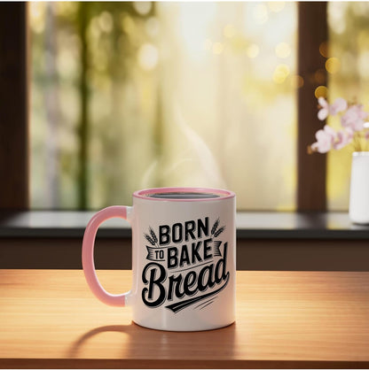 Born Bake Bread Dutch Oven Artisan Baker Ceramic Mug, Pink/White