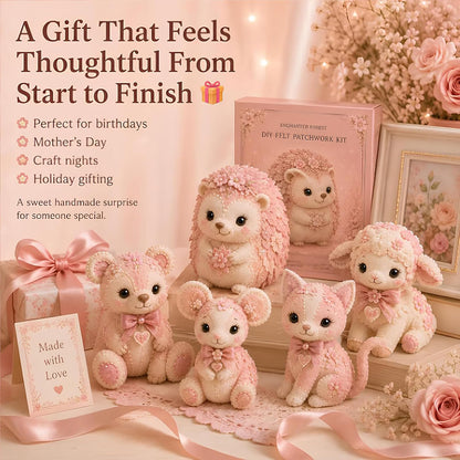 Pink Woodland Friends DIY Felt Patchwork Kit, Magic Forest Animals 3D Felt Sewing Kit DIY Creative Patchwork Art Craft for Beginner Crafters Home Decor Unique Handmade Gift，Blush Lamb
