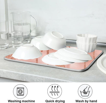 Rose Gold Pink Dishes Drying Mats Cute Quick-dry Print Countertop Heat Pad Kitchen Counter Dishes Mats, 18" x 24"