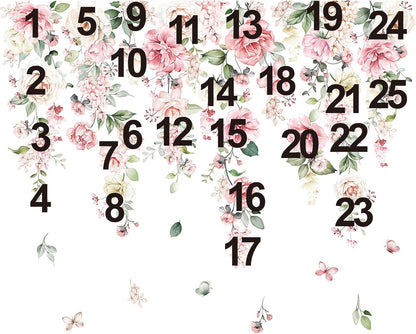wondever Large Pink Flowers Wall Stickers Hanging Vine Floral Leaves Peel and Stick Wall Art Decals for Baby Nursery Girls Bedroom Living Room