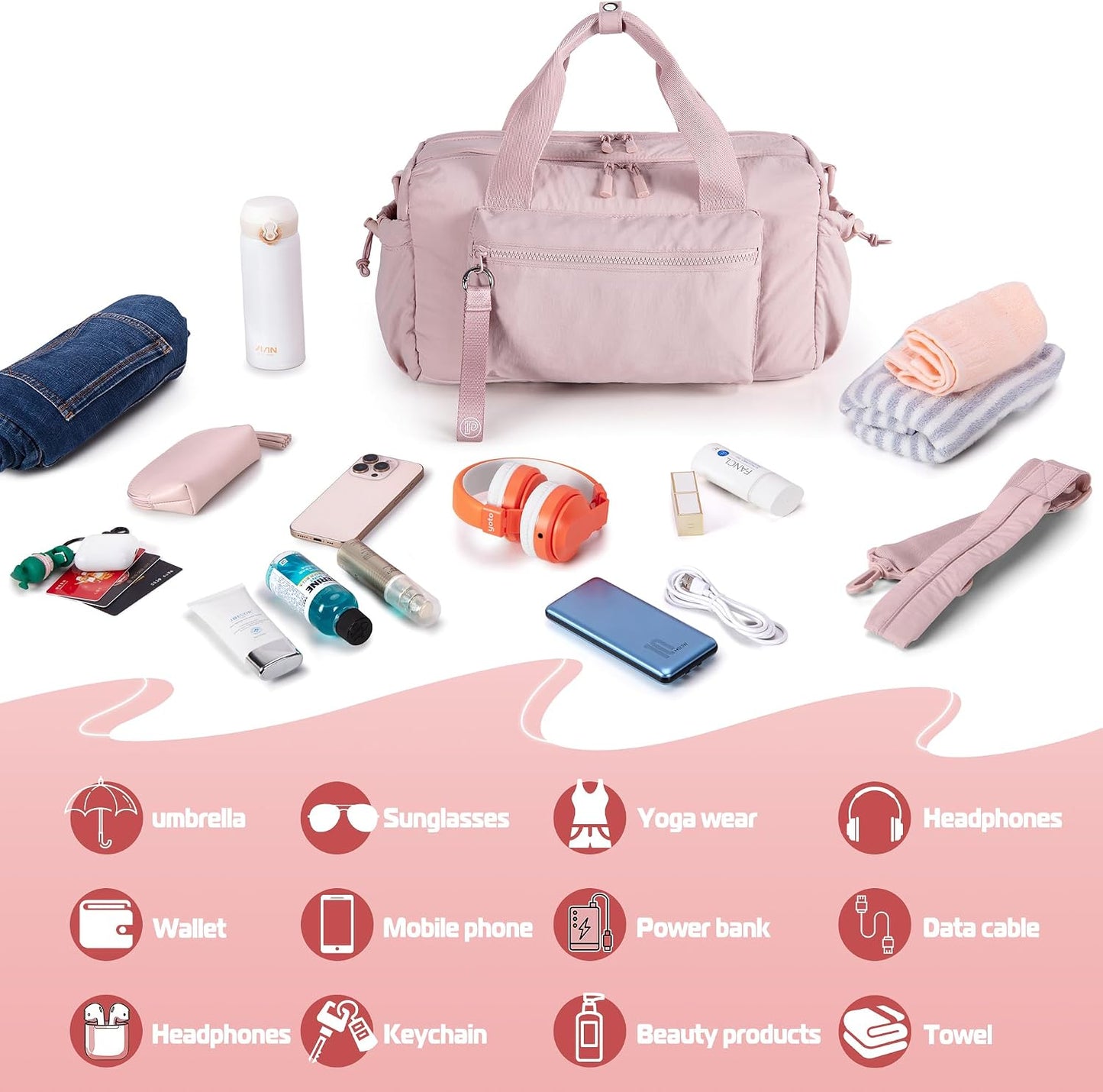 Small Gym Bag for Women, Mini Duffle Bag with Wet Compartment, 12L Travel Carry on Weekender Bag for Sports, Workout and Fitness, Pink
