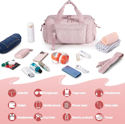 Small Gym Bag for Women, Mini Duffle Bag with Wet Compartment, 12L Travel Carry on Weekender Bag for Sports, Workout and Fitness, Pink