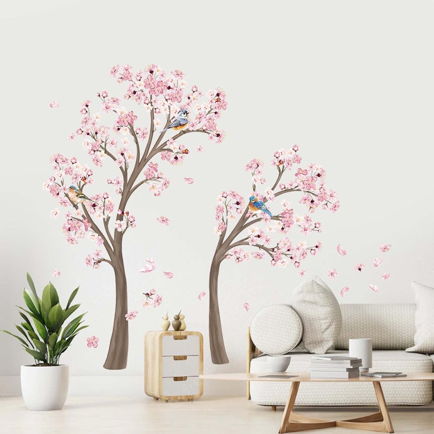 Decalmile Large Cherry Blossom Tree Wall Decals Pink Flower Branch Wall Stickers for Living Room Bedroom Baby Nursery Decor (Tree H: 67 Inch)