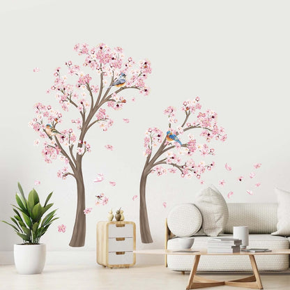 Decalmile Large Cherry Blossom Tree Wall Decals Pink Flower Branch Wall Stickers for Living Room Bedroom Baby Nursery Decor (Tree H: 67 Inch)