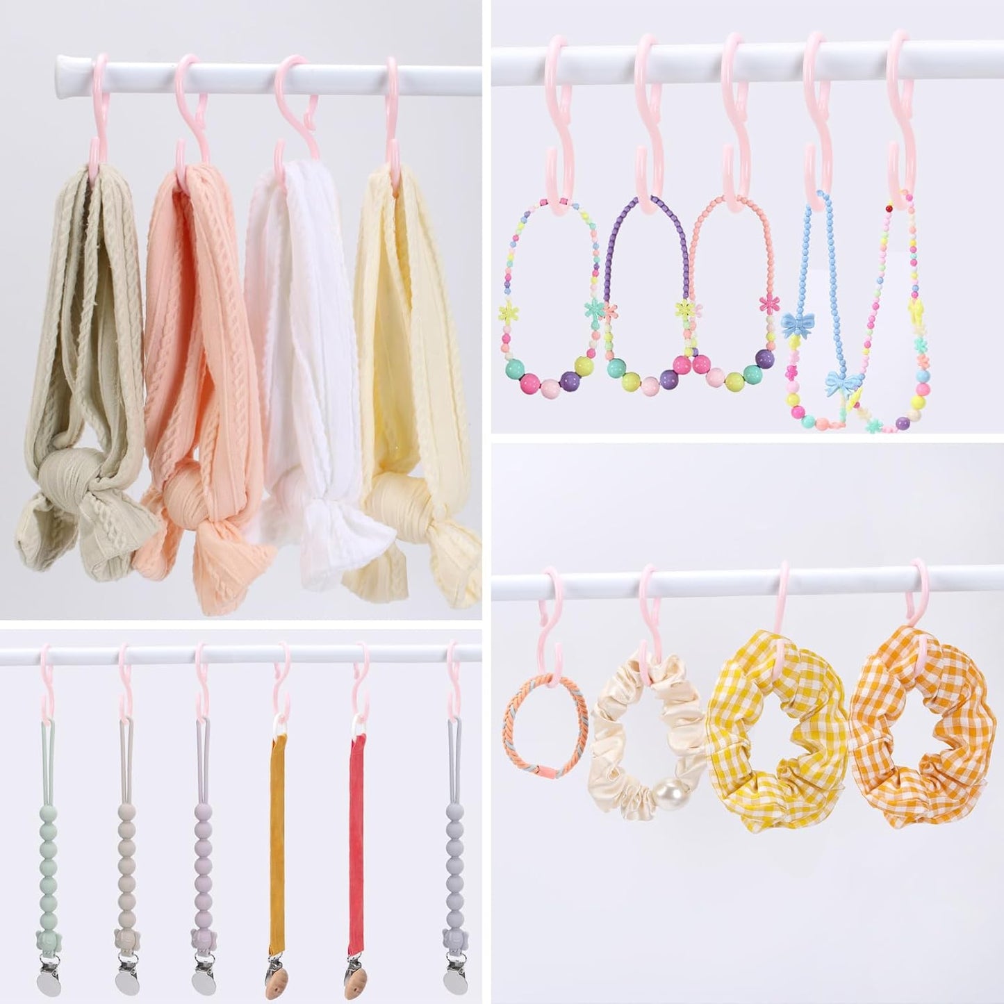 POVETIRE 30 Pack 2.5 Inch Plastics Pink S Hook for Hanging Baby Headband Hair Accessories Baby Bib NecklaceJewelry Hat Holder