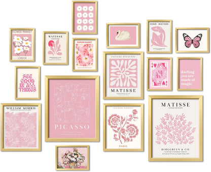 ANERZA 16 PCS Pink Wall Art Decor, Matisse Gallery Wall Prints for Bedroom, Light Pink Posters for Room Aesthetic, Collage Kit Pictures for Living Room, Teen Girls Dorm Home Artwork