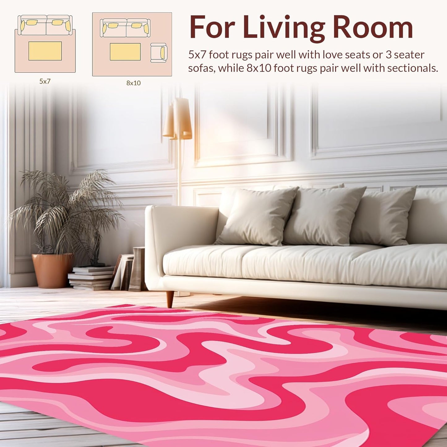 Flatwoven Area Rug 4x6 ft, Abstract Coral Wave, Non Slip, Stain Resistant, Washable High Traffic Area Rugs for Living Room, Bedroom Decor