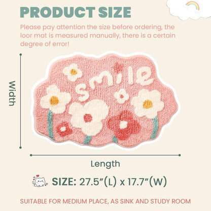 Flowers Extra Absorbent Bathroom Carpet Non Slip and Thick Microfiber Bath Rug Machine Washable Bath Mat for Bath Tub, Living Room and Bedroom (18"x27", Pink)