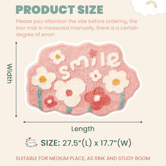 Flowers Extra Absorbent Bathroom Carpet Non Slip and Thick Microfiber Bath Rug Machine Washable Bath Mat for Bath Tub, Living Room and Bedroom (18"x27", Pink)
