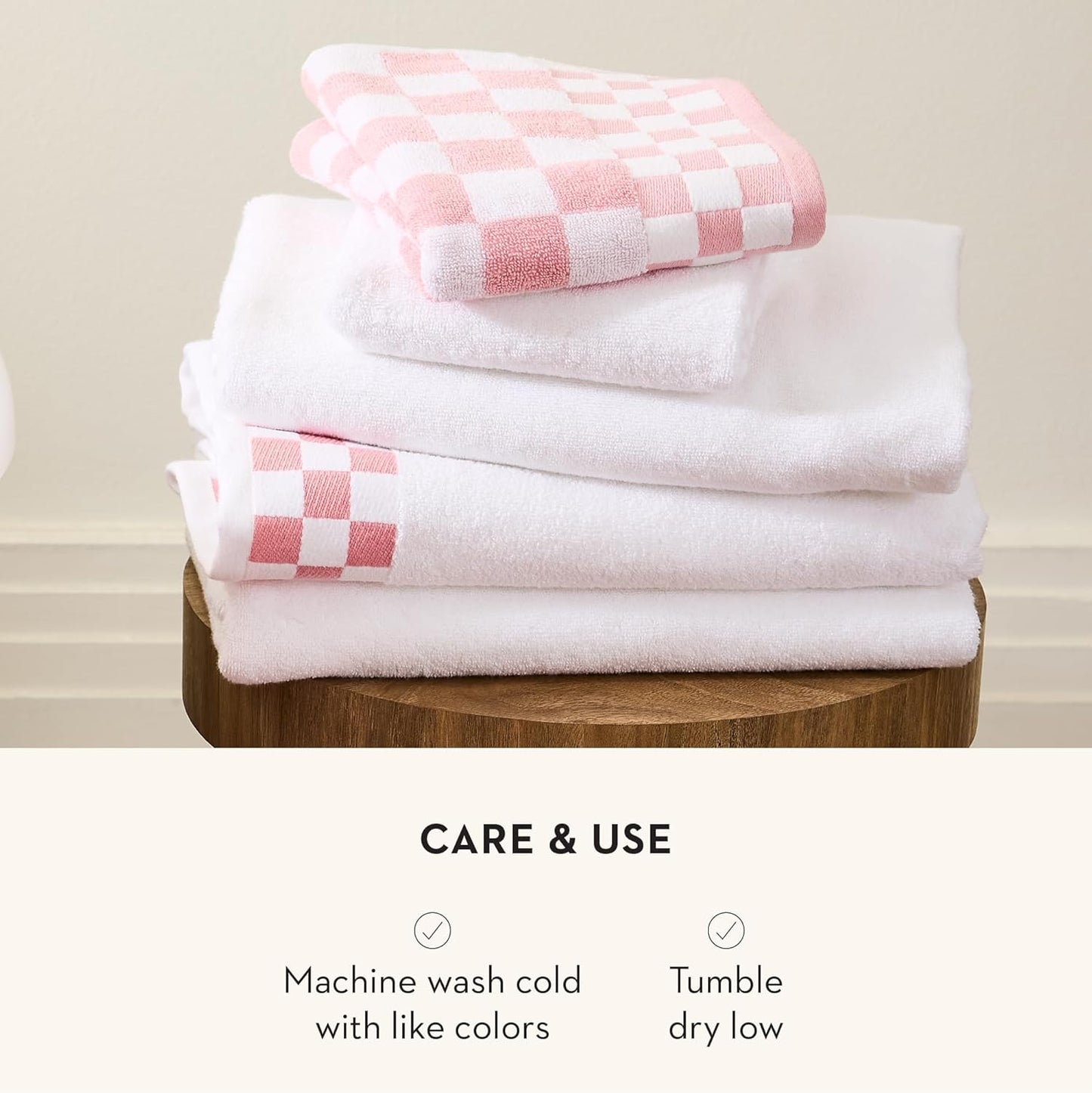MACKENZIE-CHILDS Cotton Bath Towel, Washable Bath Towel for Bathroom Decor, 27" x 56", Pink-and-White Rose Check Border