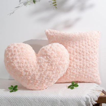 Peach Pink Square Throw Pillow Covers – 2-Pack 18"x18" Decorative Cushion Covers – 600g Faux Rabbit Fur