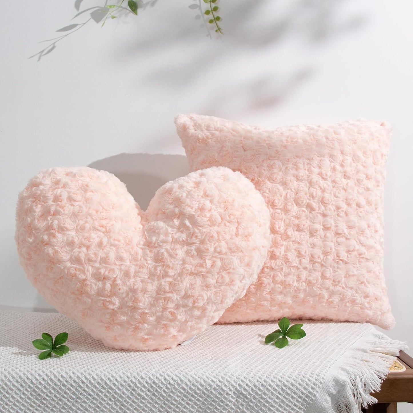 Peach Pink Square Throw Pillow with Insert – 18"x18" Decorative Cushion – 600g Faux Rabbit Fur + Plush 6D PP Cotton – Cozy & Elegant Accent for Bed, Sofa, Chair