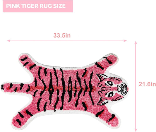 Tiger Shaped Rug Bath Mat Pink Tiger Bathroom Rugs Non-Slip Door Mat Animals Printed Carpet Small Home Decor Mat Playmat Shower Rug, 33.5x21.6inch