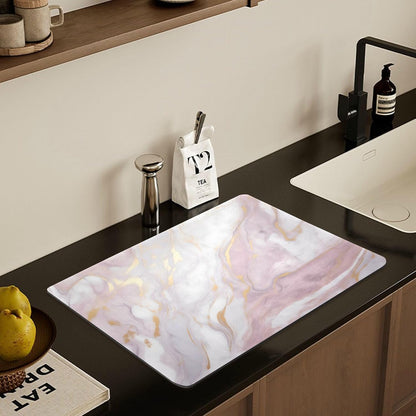 Pink Marble Dish Drying Mat for Kitchen Counter Absorbent Microfiber Small Drying Pad Dish Mats for Kitchen Countertops 15.7x11.8 Inch