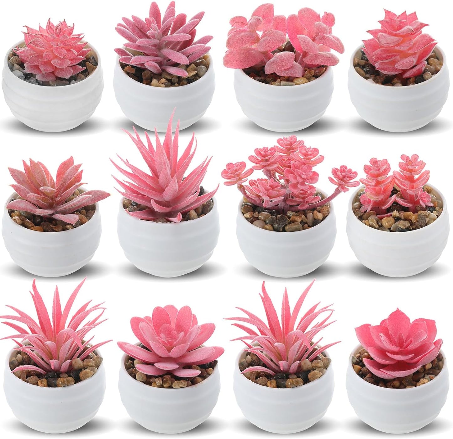 Norme 12 Pcs Pink Succulent Plants Artificial in Pots Small Fake Succulents Bulk for Office Desk Pink Desk Accessories Home Wedding Decor Birthday Easter Day Gifts for Wife Women