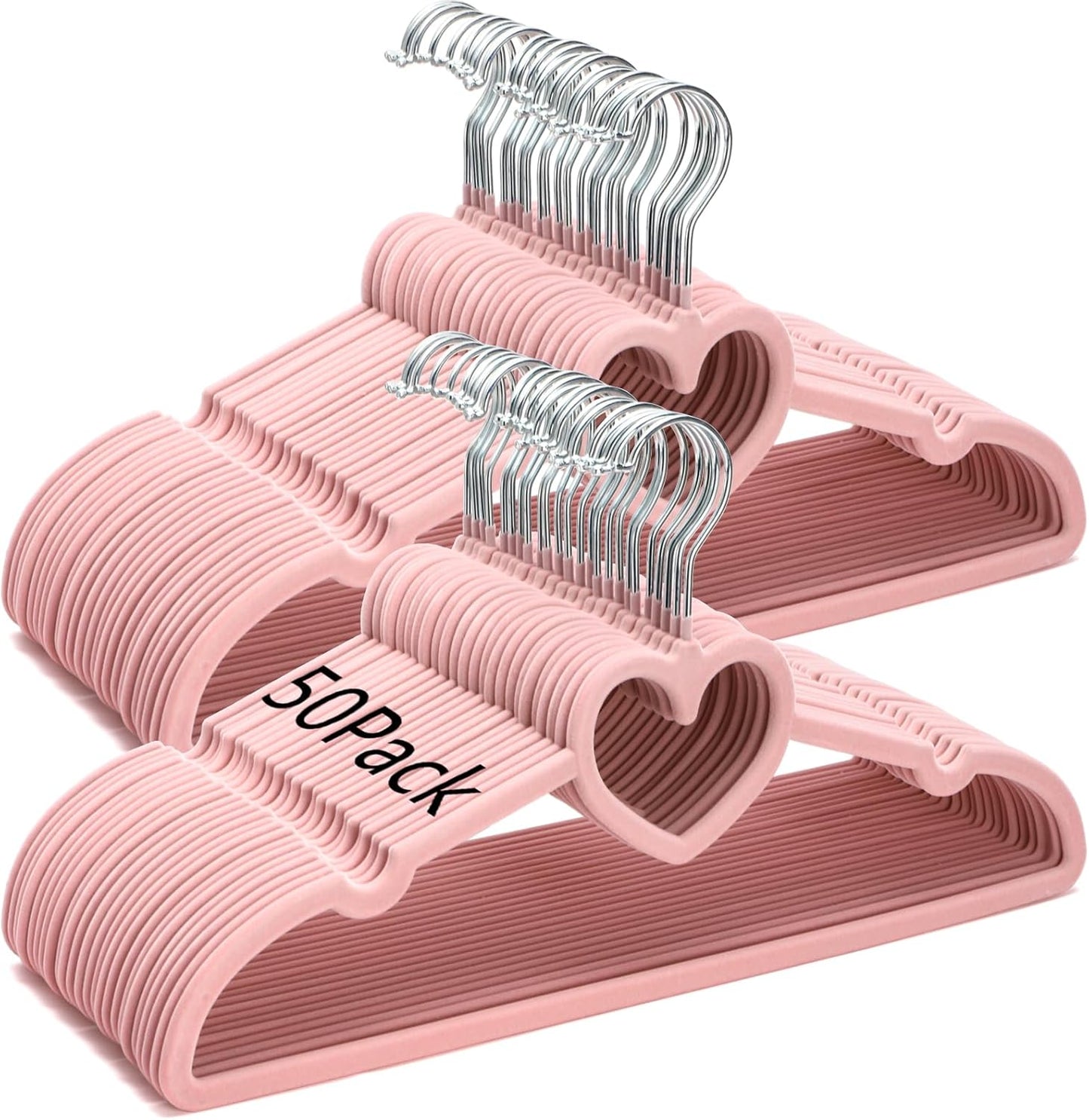 Coloch 50 Pack Pink Velvet Hangers, Non-Slip Clothes Hangers with 360 Degree Rotating Hook Thin Felt Adult Hanger for Coat, Dress, Shirt, Jacket