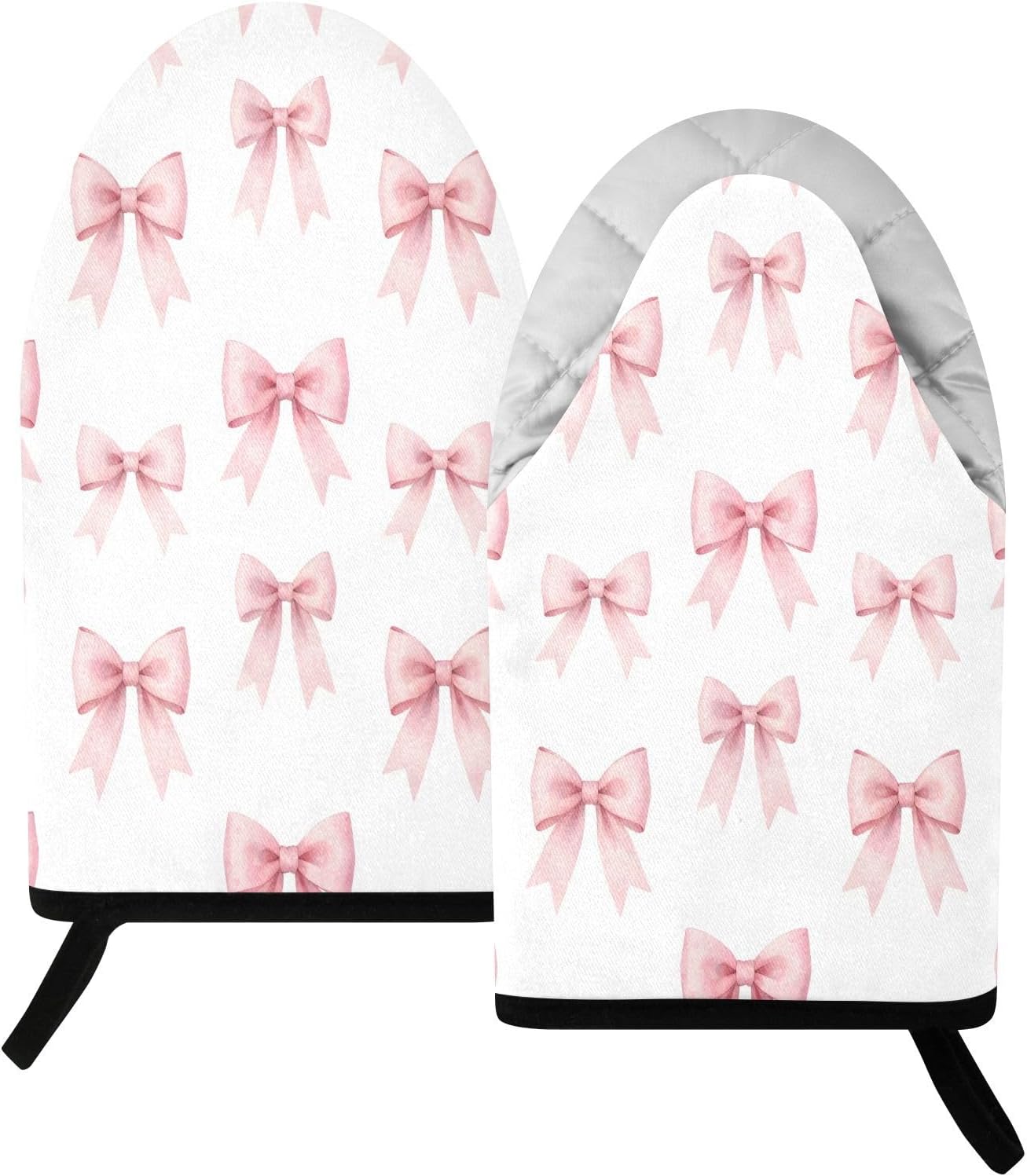 Watercolor Bows Pink Non-Slip Oven Mitts Set Heat Resistant Kitchen Gloves with Quilted Liner Cotton Machine Washable with Hanging Loop for Baking Grilling BBQ