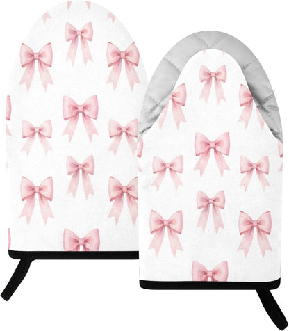 Watercolor Bows Pink Non-Slip Oven Mitts Set Heat Resistant Kitchen Gloves with Quilted Liner Cotton Machine Washable with Hanging Loop for Baking Grilling BBQ