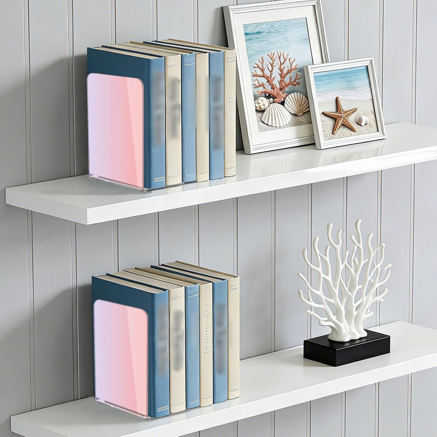 Pink Light Gradient Pattern Acrylic Bookends 2 Pcs Book Ends for Shelves Non-Slip Book Stopper Organizer for Office Library Home Decor, 5.4x4.1x8.1 in