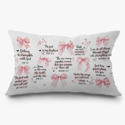 Pink Coquette Bow Christian Pillow Covers, Bible Gifts for Women, Coquette Preppy Room Decor, Christian Pillow, Bible Verse Decor, Bible Pillow Cover 12x20 Inch