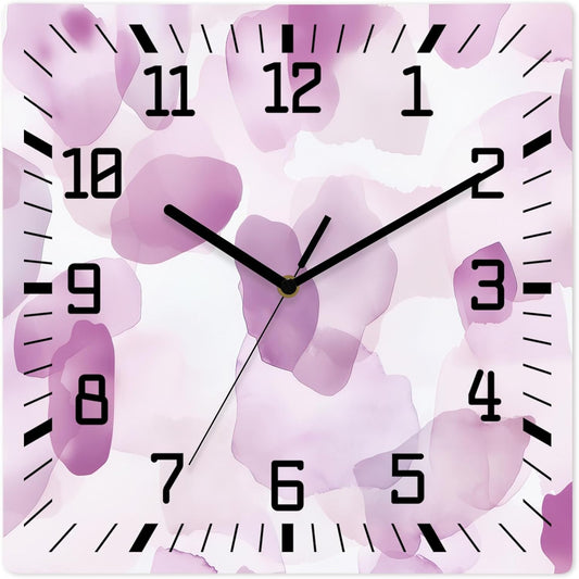 Wall Clock 12in Abstract Watercolor Art Silent Non Ticking Square Wall Clock Coral Pink Decorative Clock for Living Room Bedroom Office Kitchen Decor