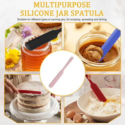 uxcell 4Pcs Silicone Jar Spatulas, 8" Long Handle Thin Spatula Heat Resistant Jam Spreader for Scraping Peanut Butter Sourdough Cake Icing in Bottles Blenders Baking, Light Pink