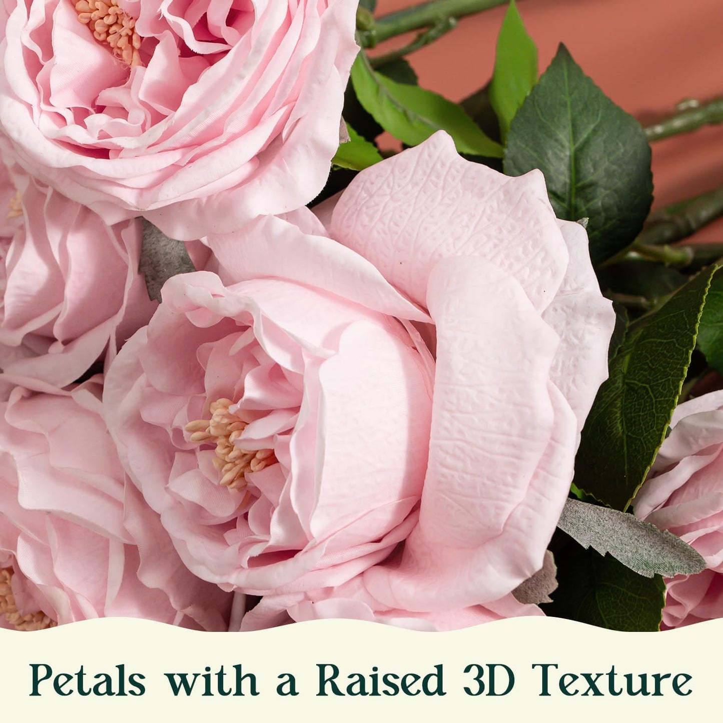 4 Pcs Real Touch Peonies Artificial Flowers, 3.5'' Big Bloom Austin Rose Peony Latex Fake Flower with Stems for Wedding Bouquet Party Valentines Arrangement Home Kitchen (Light Pink)