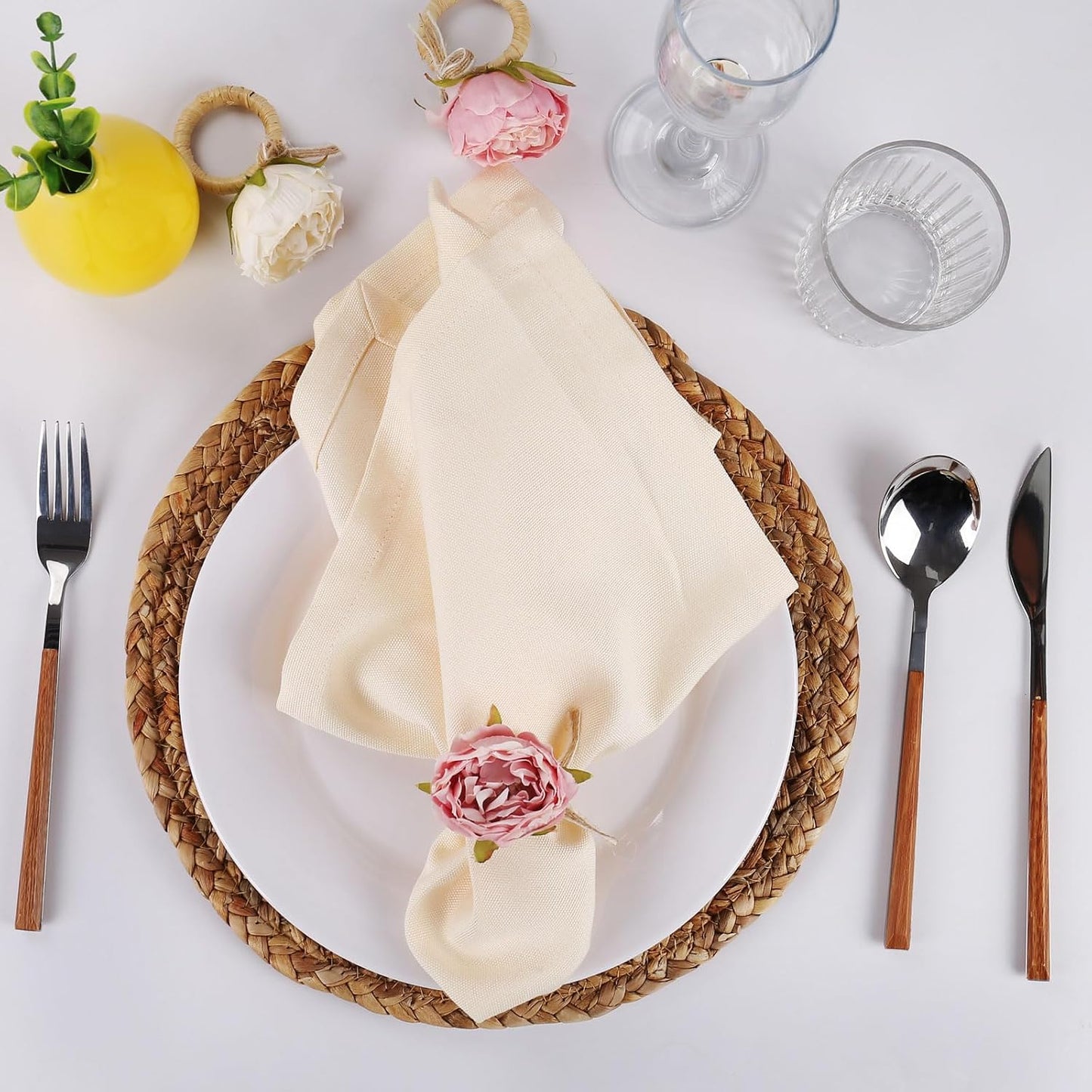 Handcraft Flower Napkin Rings Set of 12,Pink Peony Flower Handmade Napkin Holder Rings Table Decorations for Summer,Wedding,Luncheons,Picnics,Banquet, Birthday,Christmas,Valentine's, Thanksgiving