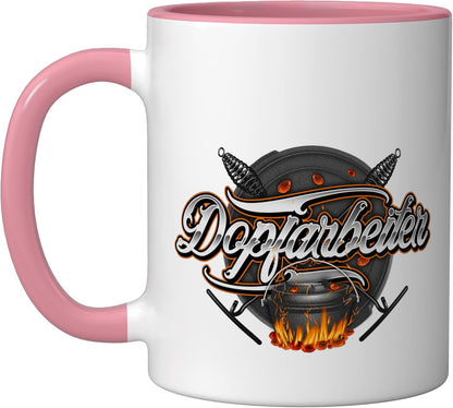 Dutch Oven Saying Dopfarbeiter Ceramic Mug, Pink/White