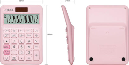 UNIONE Pink Calculator with a Bright LCD, Dual Power Handheld Desktop. Business, Office, High School