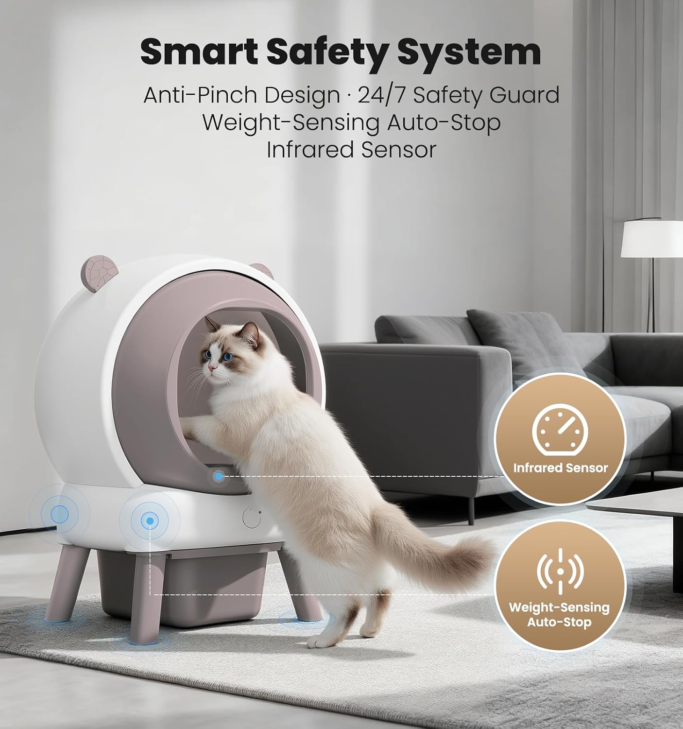 Self Cleaning Litter Box for Multiple Cats, 15L Large Automatic Litter Box with Smart APP Control, 35dB Ultra-Quiet Self-Cleaning Cat Litter Box, Dual Safety Infrared Sensors, Smell-Free, Pink-A