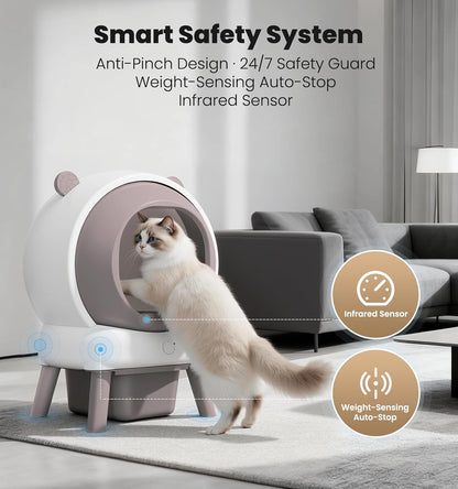 Self Cleaning Litter Box for Multiple Cats, 15L Large Automatic Litter Box with Smart APP Control, 35dB Ultra-Quiet Self-Cleaning Cat Litter Box, Dual Safety Infrared Sensors, Smell-Free, Pink-A