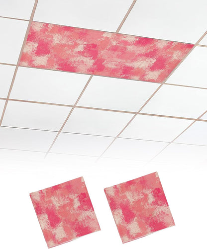 Magnetic Light Cover for Classroom Drop Ceiling, 2 Pack 4x2 Ft Pink Splatters Fluorescent Light Covers for Office Home Ceiling Light Pink Rose Petals Lampshade