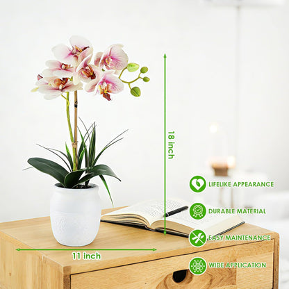 Orchid Artificial Flowers 18" Pink Fake Orchid Flowers in White Ceramic Pot Faux Orchid Plant for Home Decor Office Bathroom Table Centerpiece Indoor(Light Pink)