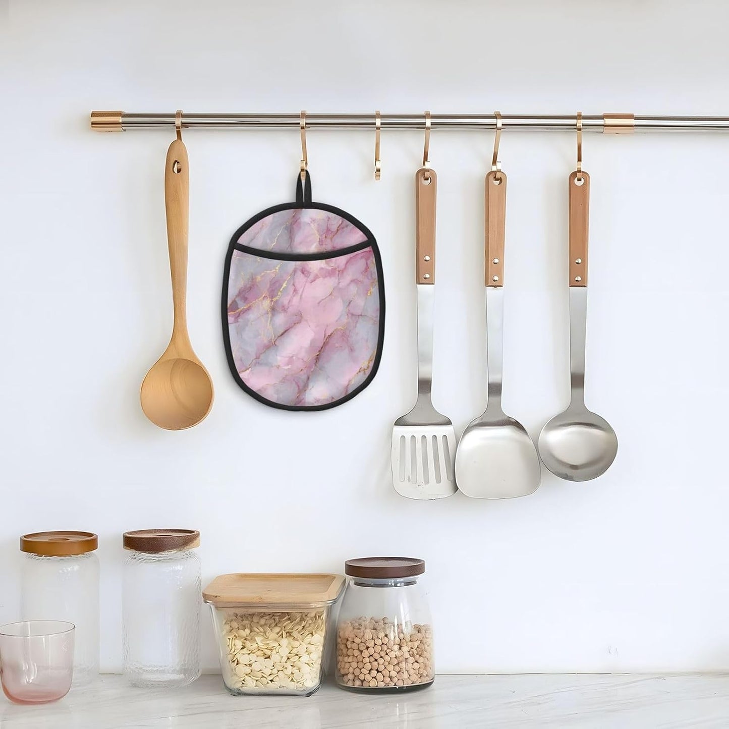 Light Pink Marble with Gold Silicone Pot Holders,2pcs, Heat Resistant Oven Mitts Large Potholders for Kitchen Cooking Baking Hot Pads