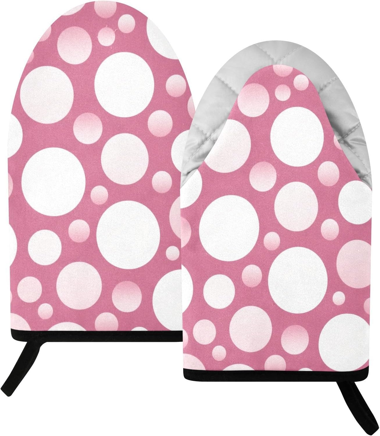 Oven Mitt 2 Pack Set Polka Dots on Pink Kitchen Mitts Gloves for for Cooking Baking Grilling