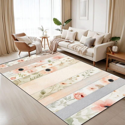 6x9 Area Rugs Rugs for Bedroom Washable Rug Soft Pastel Floral Pink Peach Flowers Light Carpet for Bedroom Living Room Nursery Rug Aesthetic Room Decor