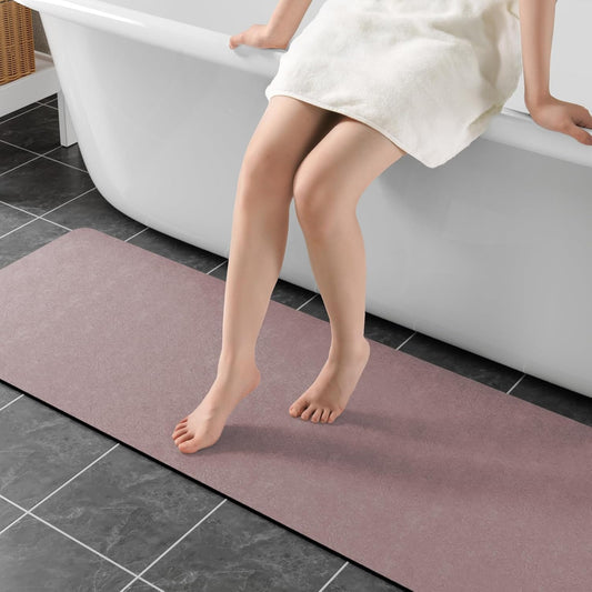 Blush Pink Bathroom Mat Rugs 47x17 Long Diatomaceous Earth Bath Mat Large Quick Dry Bath Mat Non Slip Rubber Backed Super Absorbent Shower Mat, Thin Bathroom Runner Rugs Floor Mat Fit Under Door