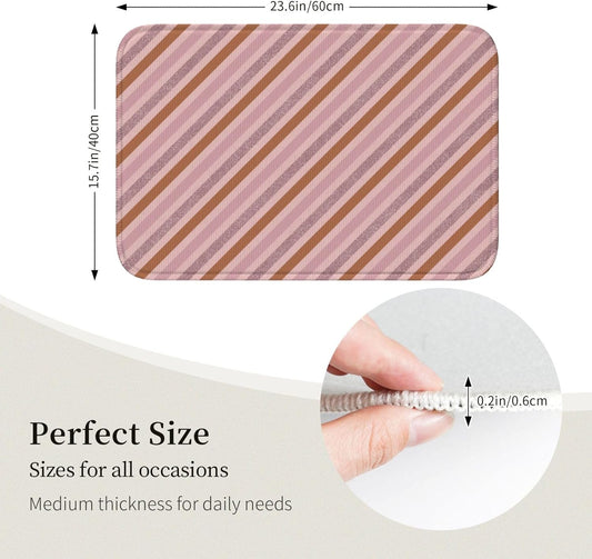 Pink Diagonal Stripe Print Bathroom Rugs 24x16 Inches, Small Bathroom Bath Rugs Non Slip Washable, Soft Absorbent Bath Mat Shower Mat Outside Shower
