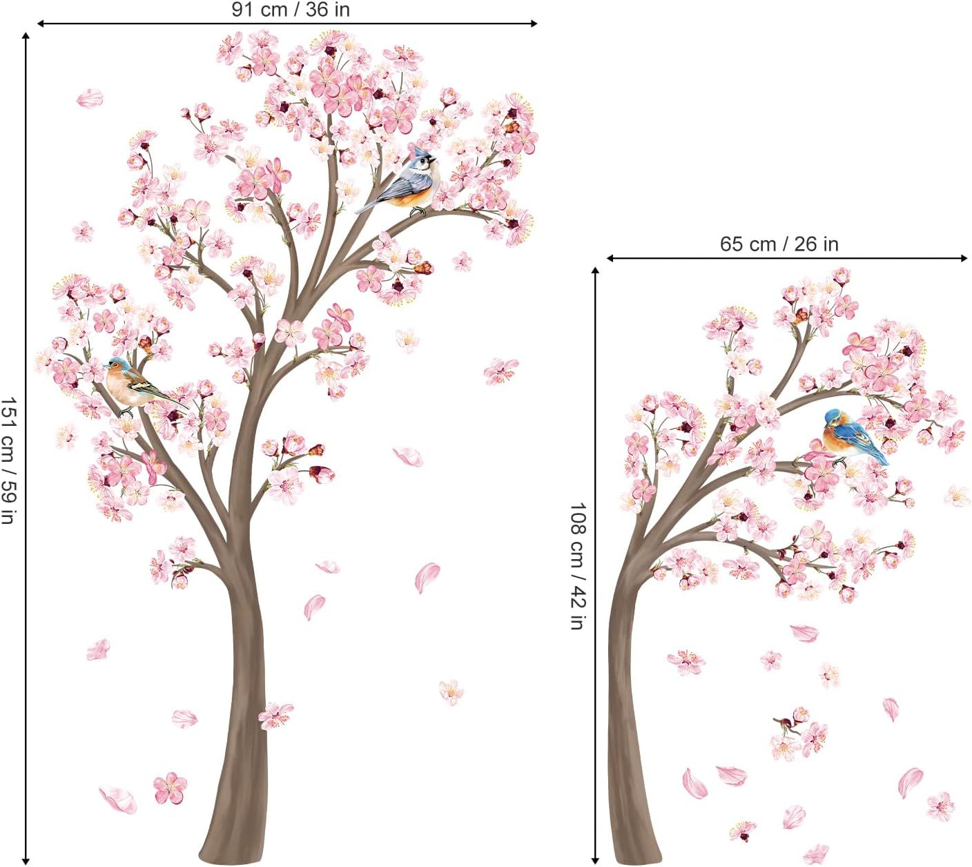 Decalmile Large Cherry Blossom Tree Wall Decals Pink Flower Branch Wall Stickers for Living Room Bedroom Baby Nursery Decor (Tree H: 67 Inch)