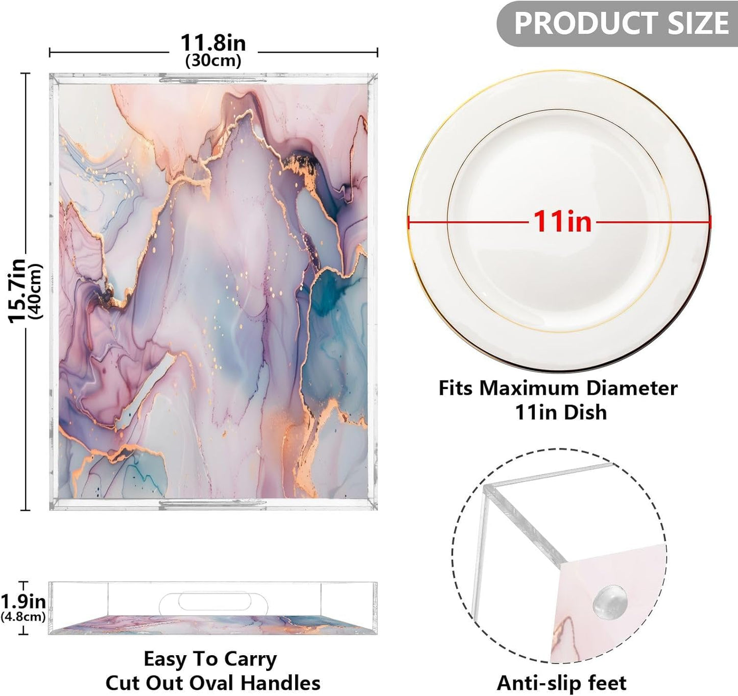 Serving Tray Decorative Trays and Platters Snacks Bowl Candy Dish White and Pink Marble for Breakfast, Lunch, Dinner, Appetizers Food Tray
