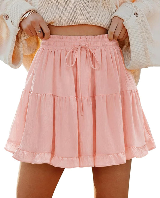 Uhiger Flowy Skorts for Women High Waisted Ruffle Tiered Mini Skirt with Shorts Underneath Casual Boho Tennis Golf