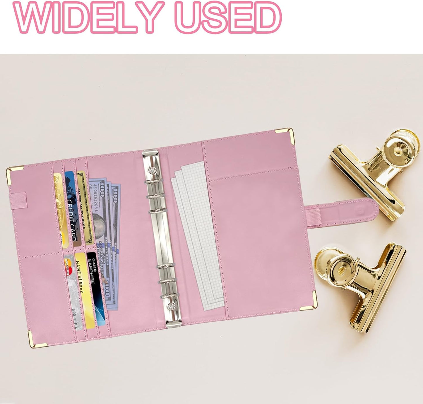 A5 Refillable 6 Ring Faux Leather Budget Binder,Mini Notebook Binder Cover for A5 Filler Paper,Loose Leaf Personal Planner Cover with Magnetic Buckle Closure(Marble Pink)