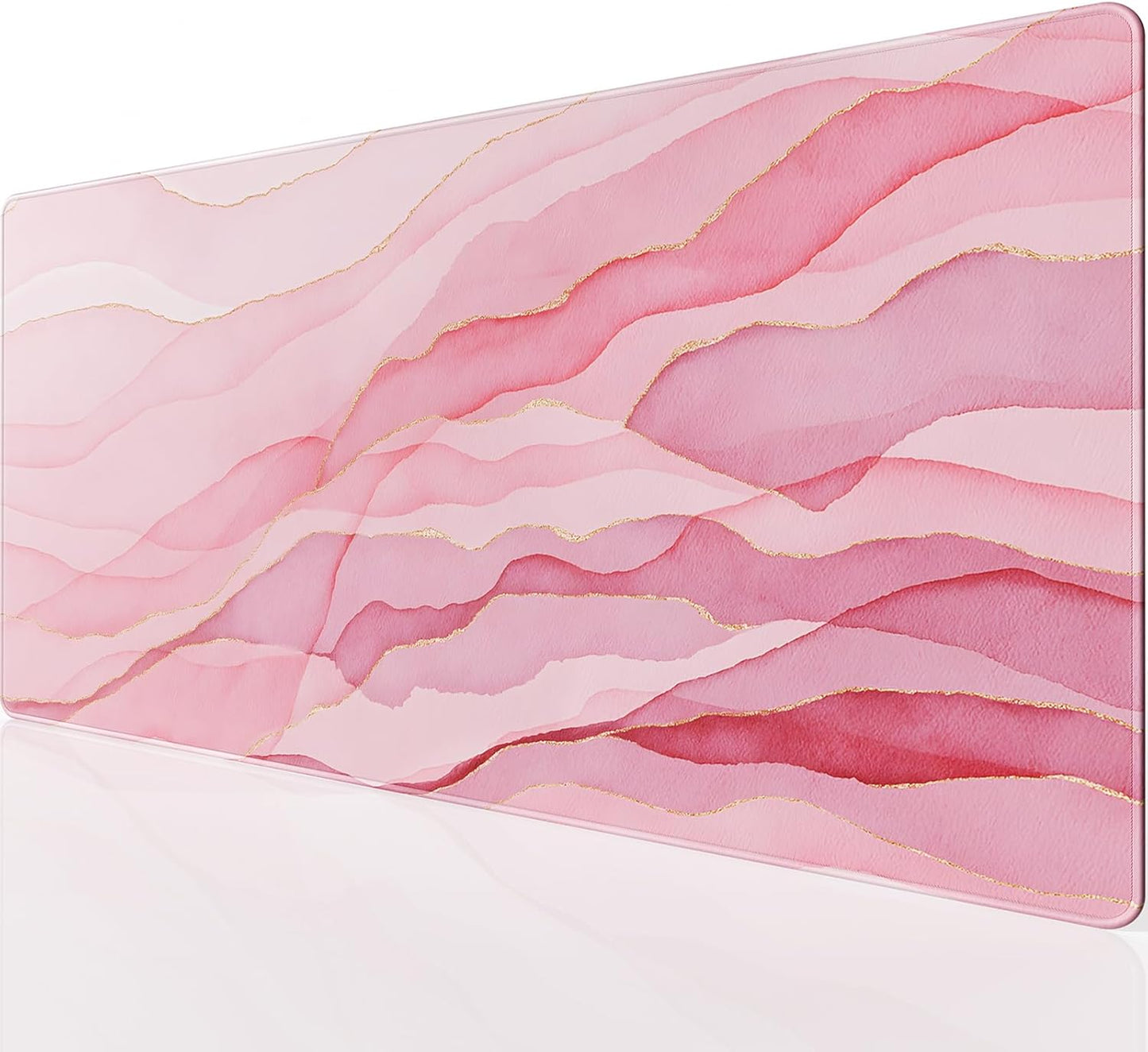 KTRIO Large Gaming Mouse Pad Desk Mat, Superior Micro-Weave Cloth, Non-Slip Rubber Base, Stitched Edges, Water-Resistant, for Gamer, Office & Home, 31.5 x 15.7 Inch，Pink Glow