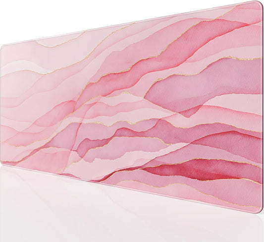 KTRIO Large Gaming Mouse Pad Desk Mat, Superior Micro-Weave Cloth, Non-Slip Rubber Base, Stitched Edges, Water-Resistant, for Gamer, Office & Home, 31.5 x 15.7 Inch，Pink Glow
